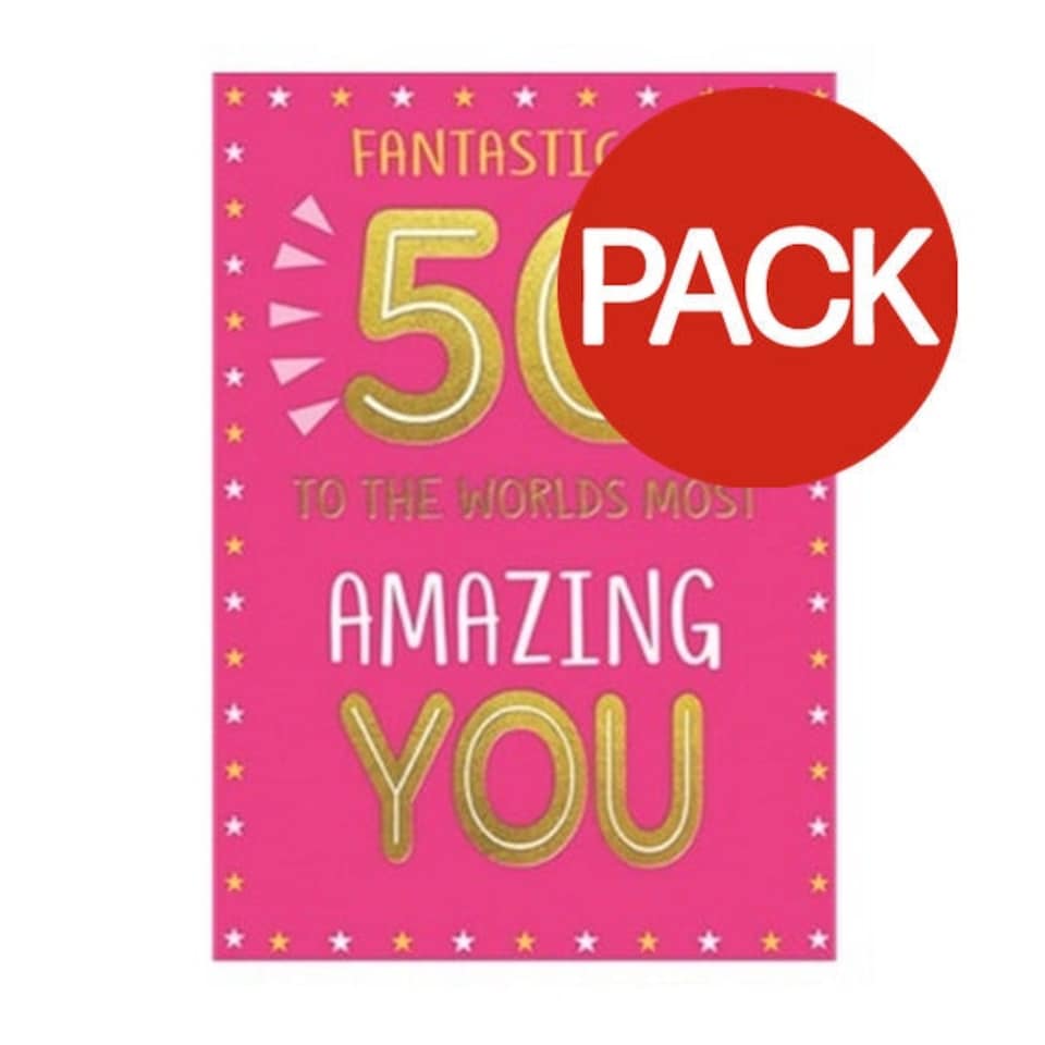 Simon Elvin The Special Years 50th Greetings Card (Pack of 6) - Pink/Gold/White - One Size