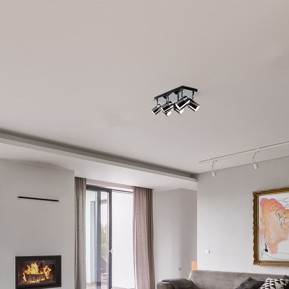 image 1 of ValueLights Rosie Rectangular 6 Way Black Chrome Adjustable Ceiling Spotlight
