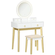 HOMCOM Dressing Table Set With LED Mirror, Stool & 4 Drawers Makeup Desk White