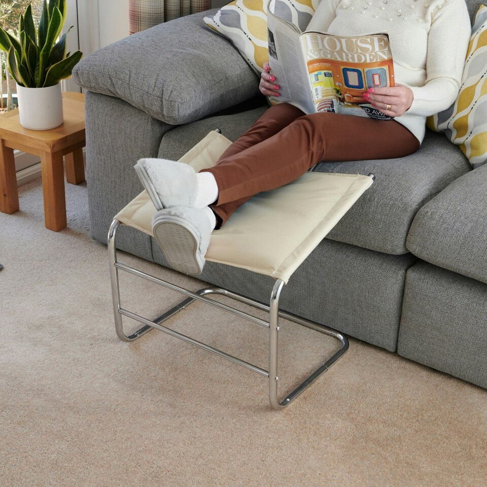 image 1 of Greenhurst Beige Footrest with Chrome Frame – Ergonomic Leg Support for Relaxation & Improved Circulation Brown | Beige
