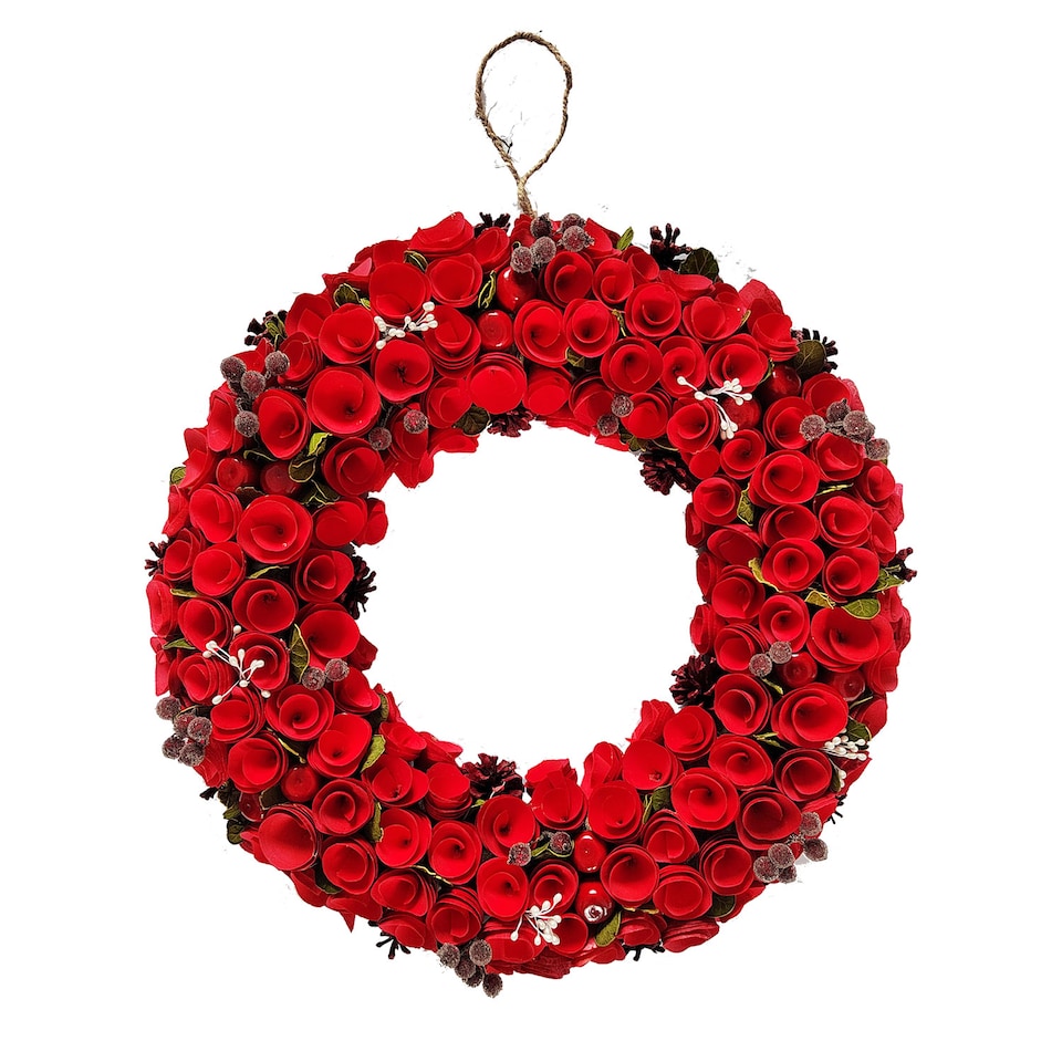 image 1 of Neo Luxury Extra Large Red Rose Wreath 50cm Home Artificial Christmas Festive Front Door Decoration | Red | Red
