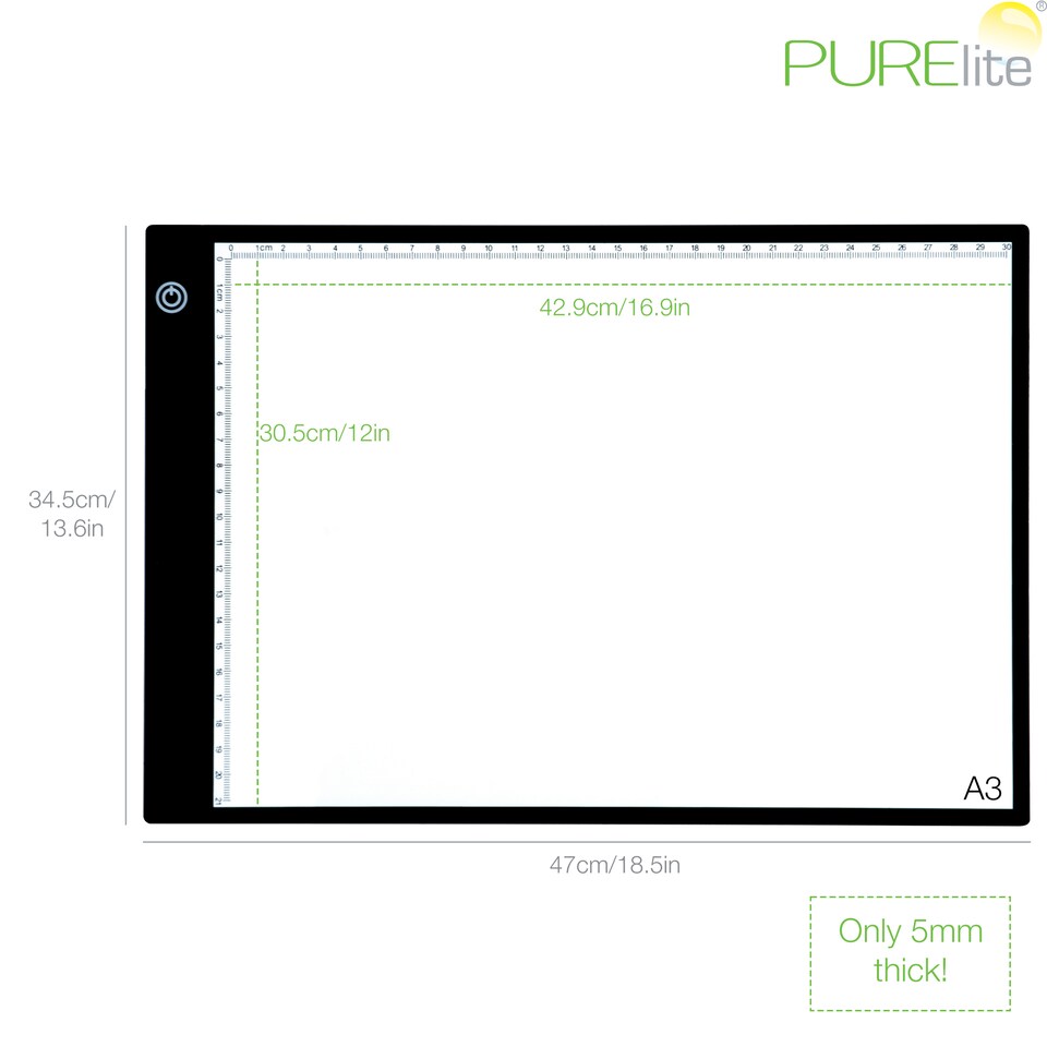 image 1 of PURElite LED Ultra-Thin Light Box - A3 Pad for Tracing & Crafts, 3 Brightness Settings, Mains & USB Operated