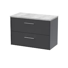 Balterley Winshill Contemporary 2 Drawer Wall Hung Vanity Unit with Laminate Worktop, Woodgrain Dark Grey, 800mm