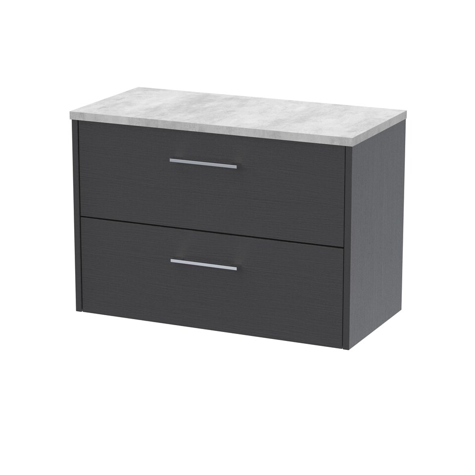 image 1 of Balterley Winshill Contemporary 2 Drawer Wall Hung Vanity Unit with Laminate Worktop, Woodgrain Dark Grey, 800mm