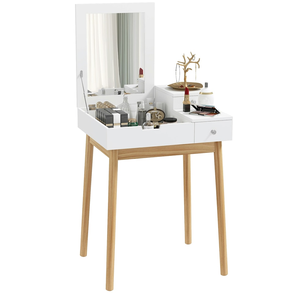 image 1 of HOMCOM Dressing Table Vanity Desk Flip-up Mirror 2 Drawers, White