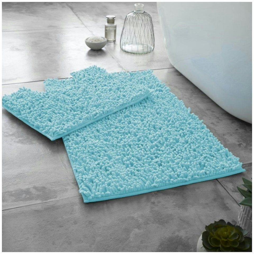 image 1 of VELVETIO Loop Bath Set Anti Slip Water Absorbent Soft Bathroom Rugs Blue | Aqua