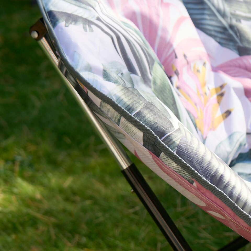 image 1 of OHS Tropical Print Portable Lightweight Folding Soft Plush Padded Outdoor Garden Travel Camping Moon Chair Green