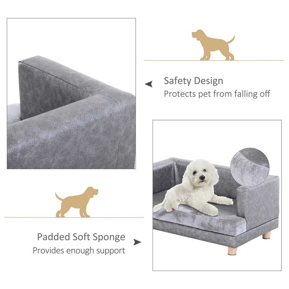 image 1 of PawHut Dog Sofa Pet Lounge Bed w/ Anti-slip Legs for Small-Sized Dogs - Grey