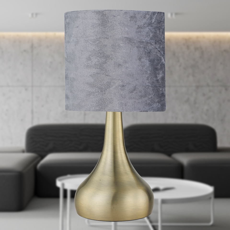 image 1 of Set of 2 Romana - Antique Brass Touch Table Lamps Crushed Velvet Shade