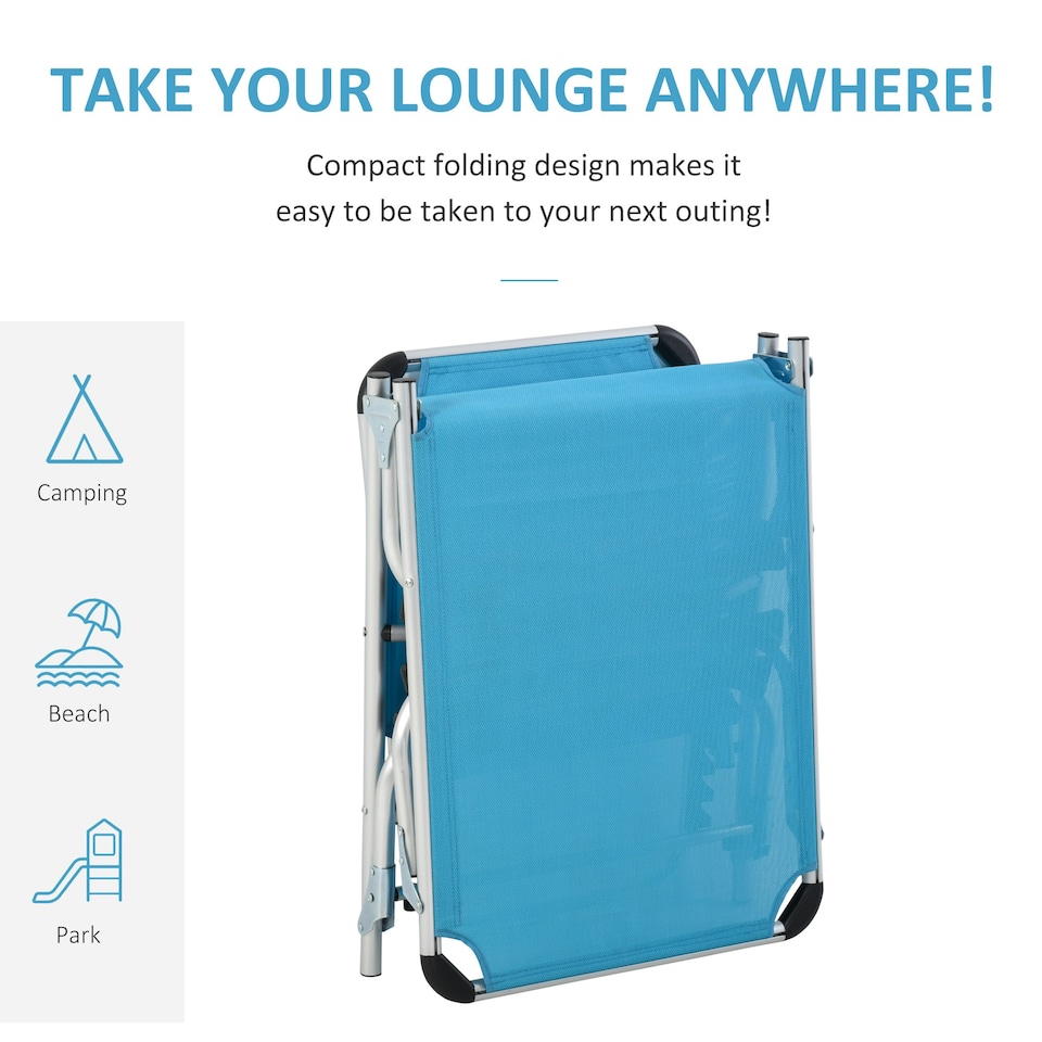 image 1 of Outsunny Folding Outdoor Reclining Sun Lounger Chair Aluminium Frame Blue