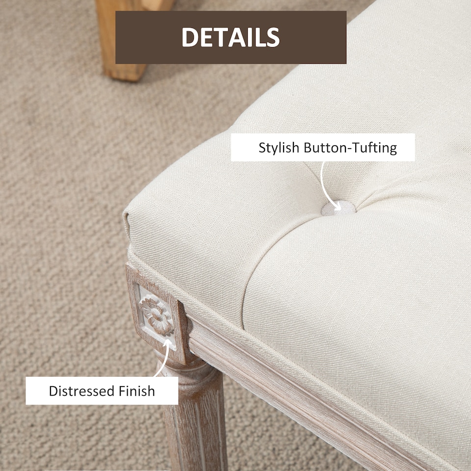 image 1 of HOMCOM Accent Bench Tufted Upholstered Foot Stool Linen-Touch Ottoman Cream