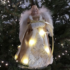 30cm Premier Gold Angel Lit Tree Topper With Warm White LEDs