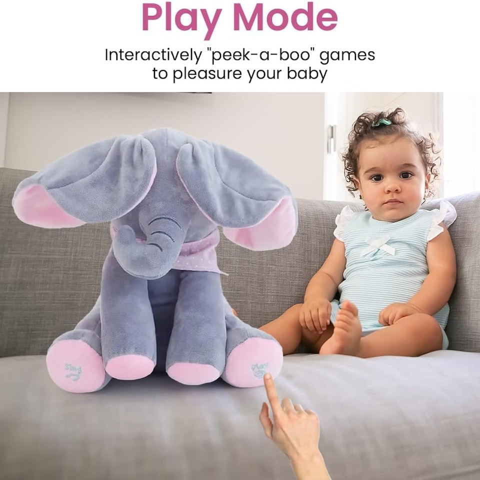 image 1 of Alivio Peek-a-boo Elephant Singing Musical Baby Plush Toy Stuffed Doll (Pink)