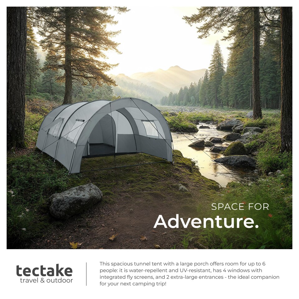 image 1 of Tent Roskilde - for 6 people, with awning, groundsheet, 4 windows with mosquito nets | Grey | light grey/dark grey | 480 x 350 x 195 cm | 1