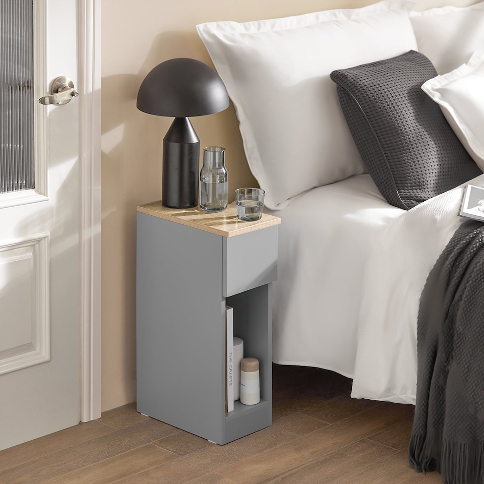image 1 of SoBuy FBT111-HGx2,Set of 2 Slim Bedside Table Nightstand with Drawer and Shelf