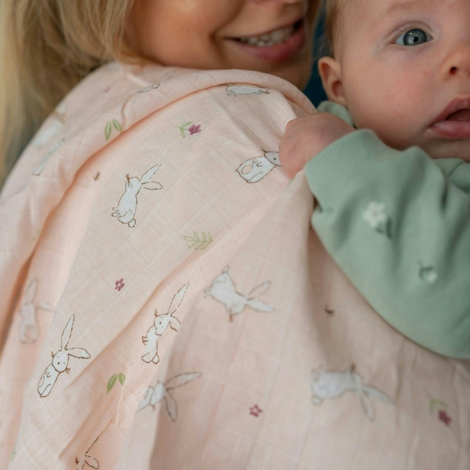 image 1 of Ziggle Cotton Muslin Square - Pink Bunnies