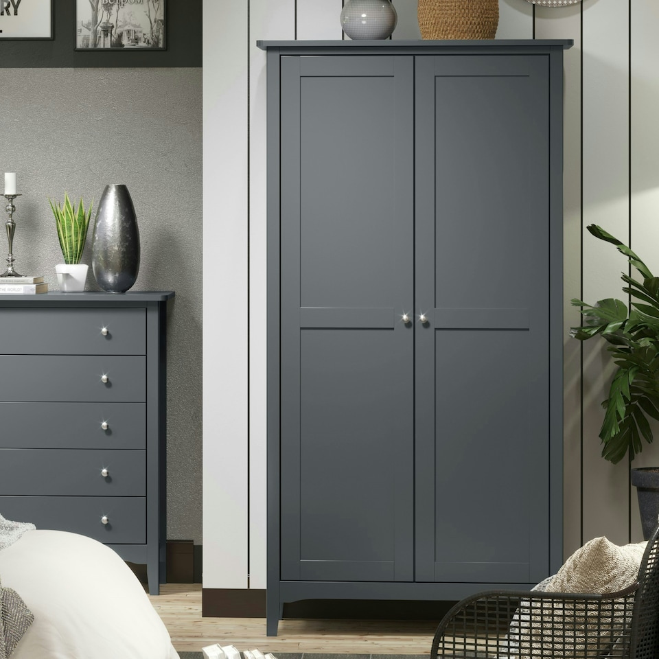 image 1 of Como 2 Door Wardrobe Shaker Style Bedroom Storage Furniture Modern - Painted Pine | Blue | Blue | One Size | 1