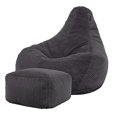 icon Dalton Cord Adults Bean Bag Recliner and Pouffe, Ready Filled Beanbag and Footstool Grey Grey | Grey