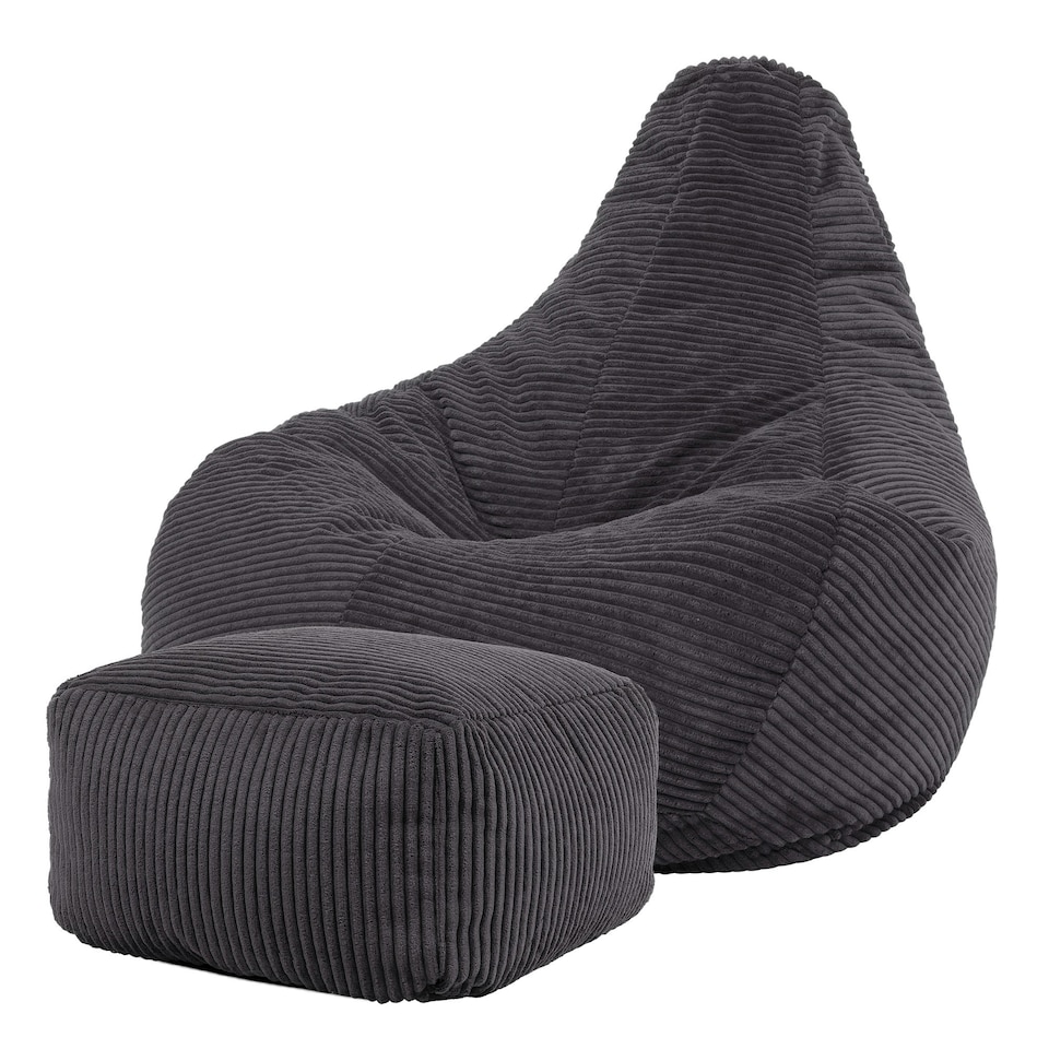 image 1 of icon Dalton Cord Adults Bean Bag Recliner and Pouffe, Ready Filled Beanbag and Footstool Grey Grey | Grey