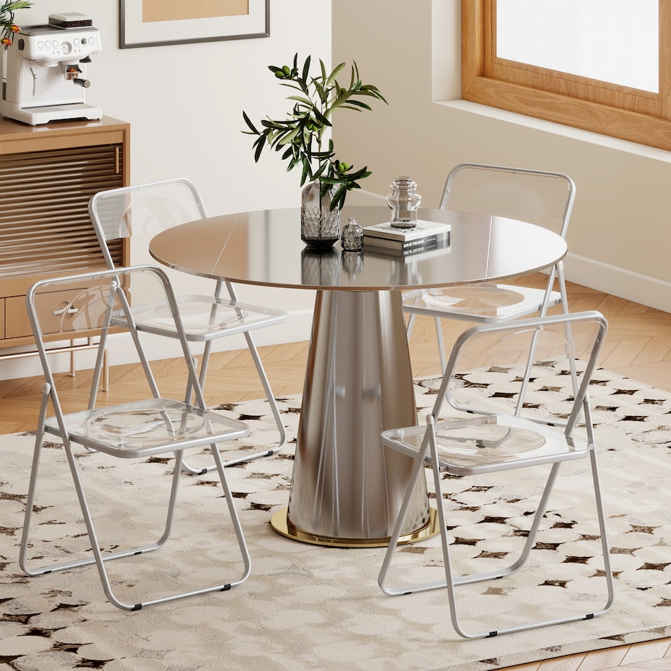 image 1 of HOMCOM Foldable Chairs with Heavy Duty Steel Frame, Clear