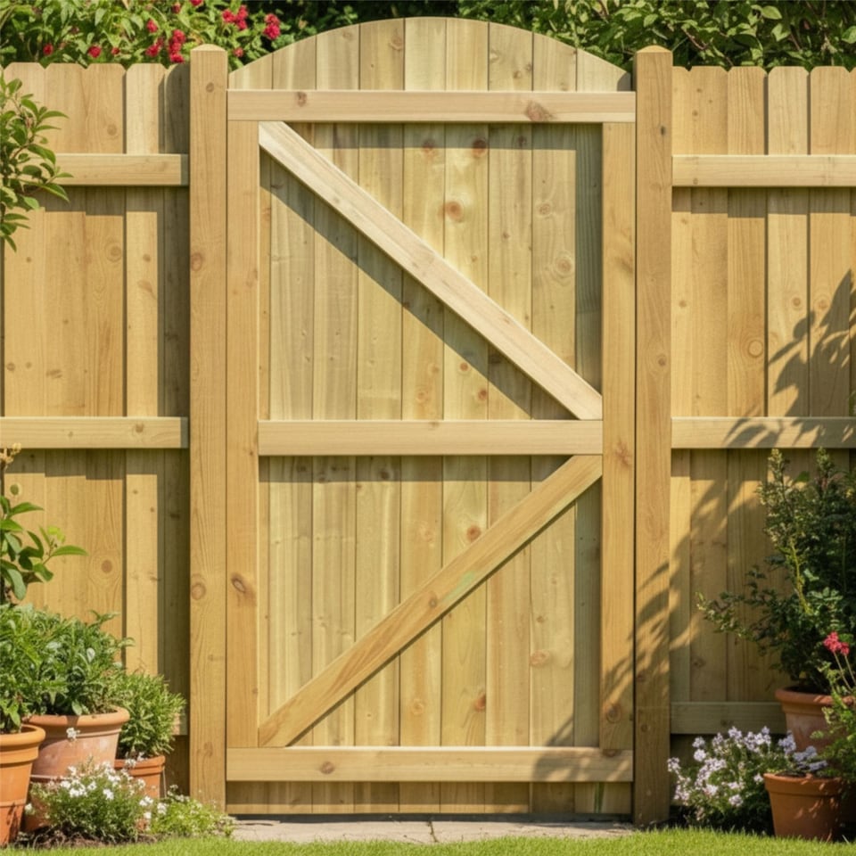 image 1 of Arch Top Wooden Garden Gate 6ft x 3.5ft Feather Edge Fully Framed Treated Door