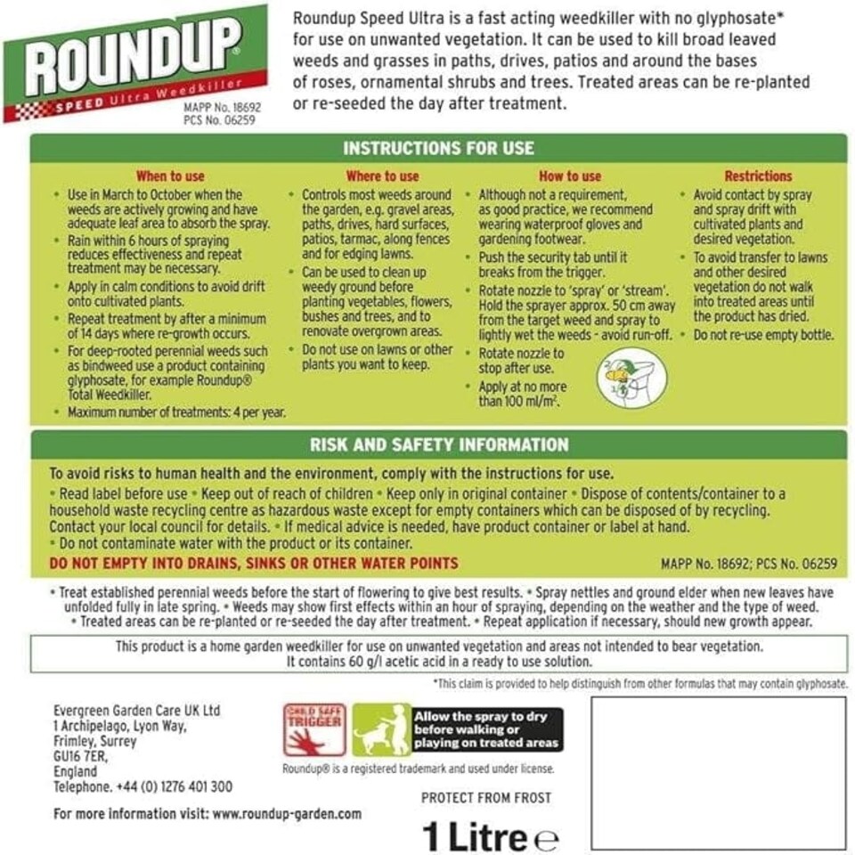 image 1 of Roundup Speed Ultra RTU Weedkiller - 1L
