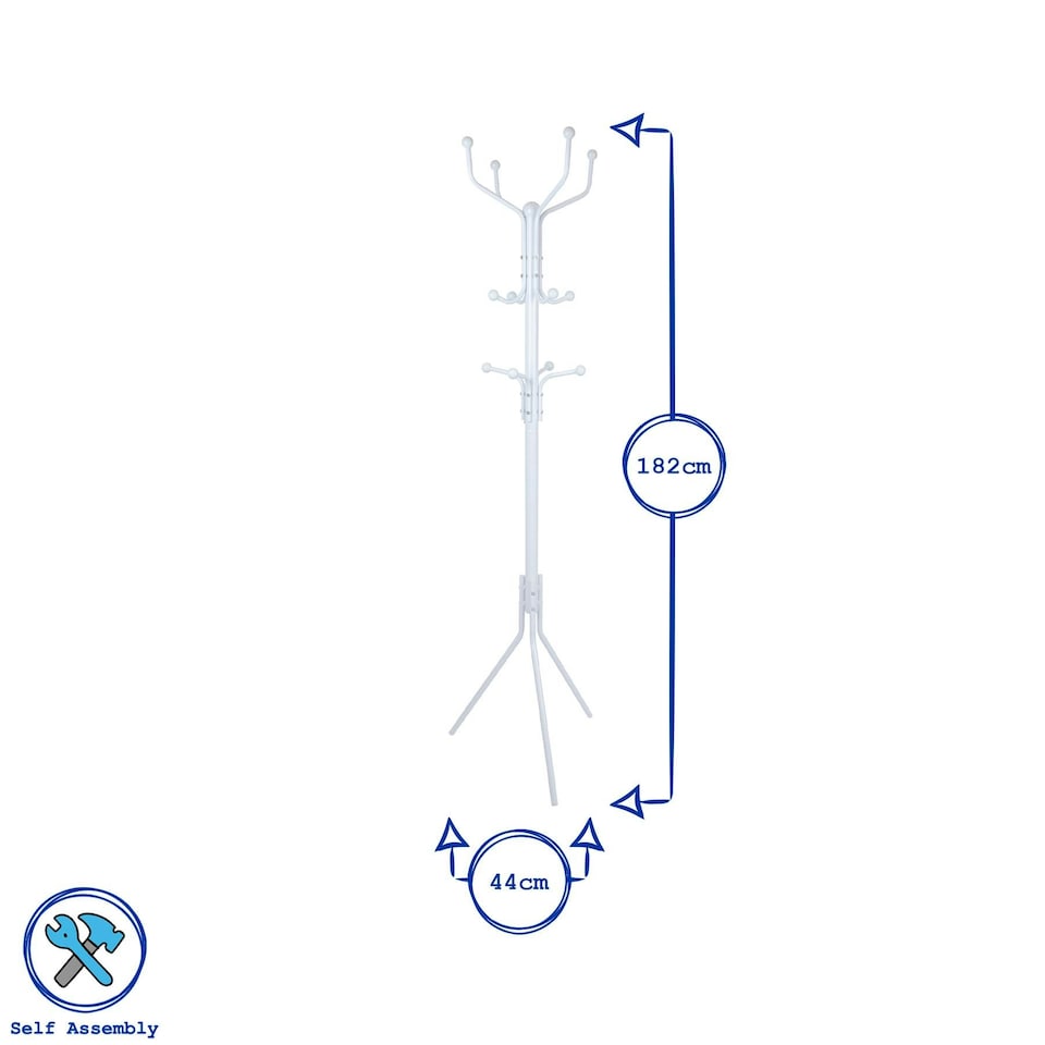 image 1 of Harbour Housewares Free Standing Steel Coat Rack - Coat Rack Coat Stand Hat Stand Clothing Rail Hook Hall Tree Organiser S