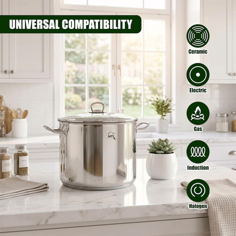 image 1 of MTS Stainless Steel Stock Pot Cooking Pan Silver 20L