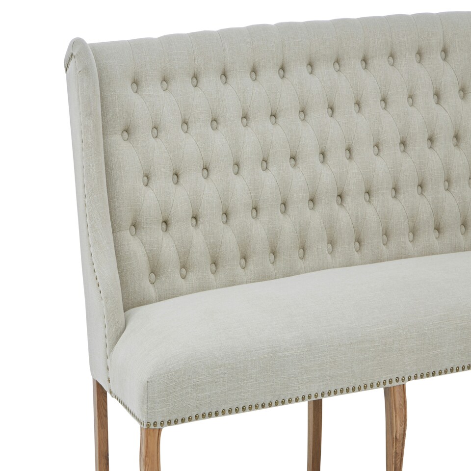 image 1 of Interiors By Premier Elegant 2 Seat Natural Linen Bench, Sleek Dining Bench,Luxe Wooden Bench,Spacious Outdoor Settee Cream