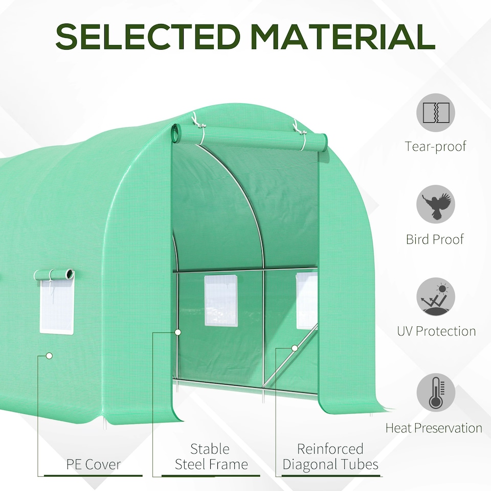 image 1 of Outsunny Polytunnel Walk In Green House w/ PE Cover, 4.5 x 2 x 2m