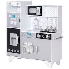 AIYAPLAY Kids Play Kitchen, Large Pretend Play Toy Kitchen with Stove Sounds, Microwave, Ice Maker, Coffee Maker, Sink, Stainless Steel Utensils, Cooking Role Play Set for Boys and Girls 3-6 Years