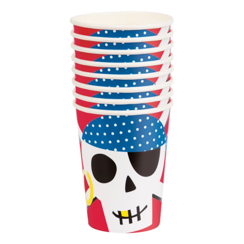 image 1 of Ahoy Pirate Design Paper Cups 270ml - Pack of 8