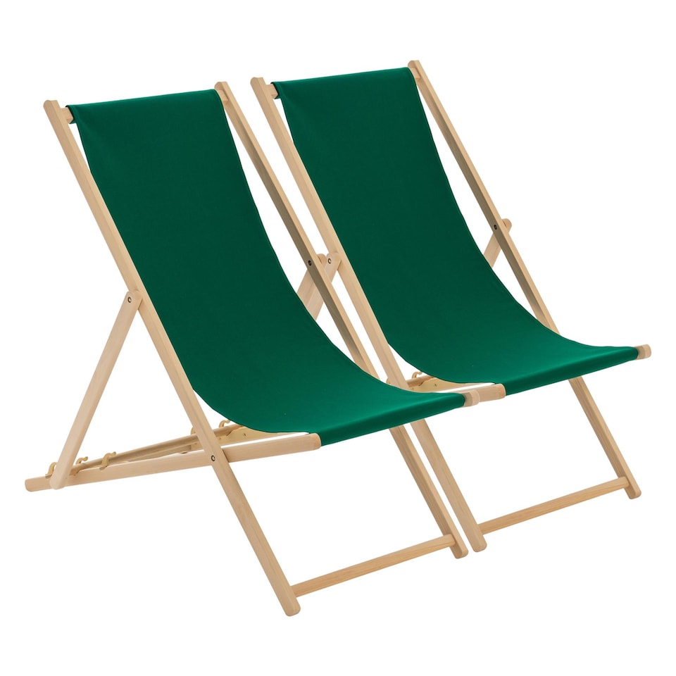 image 1 of Harbour Housewares Folding Wooden Deck Chairs - Green - Pack of 2 | Green | Green