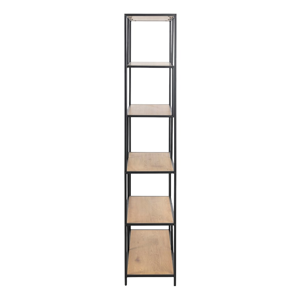 image 1 of Seaford Black Metal Large Asymmetrical Bookcase with 5 Oak Shelves