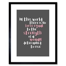 Strength Of Determined Woman Quote Pink Grey Design 9x7" Black Framed Wall Art Print