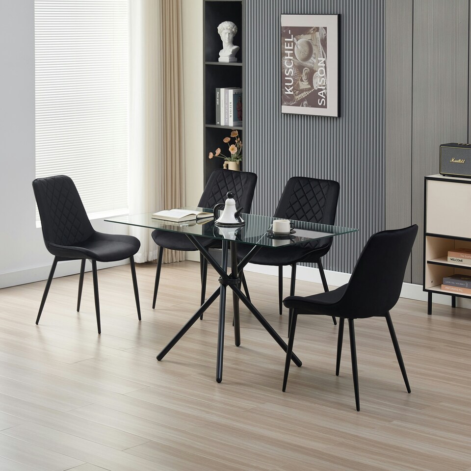 image 1 of Miami Dining Table with 4 Amelia Velvet Chairs Green