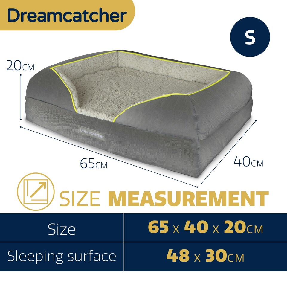 image 1 of Dreamcatcher Grey Small Dog Bed Orthopaedic Memory Foam 65x40x20cm | Grey | Grey | S | 1