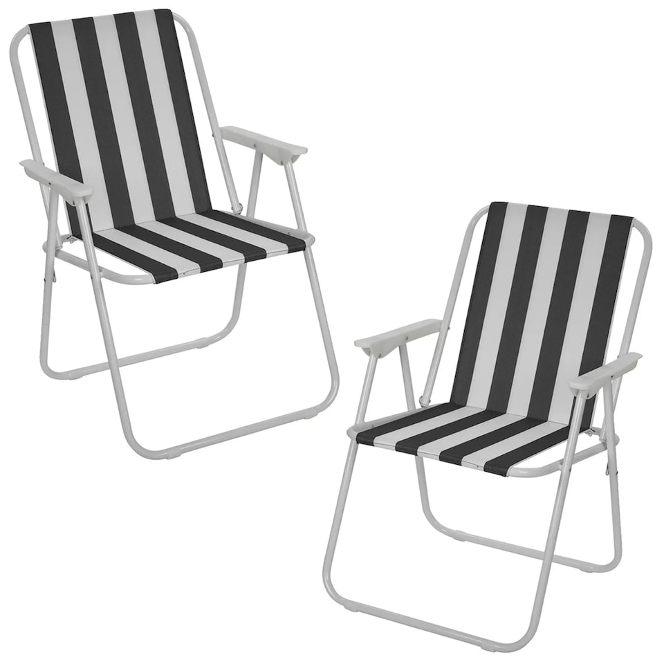 image 1 of Garden Patio Metal Folding Spring Deck Chairs Camping Beach Picnic Outdoor Seats | Black | 2 x Black & White Stripe