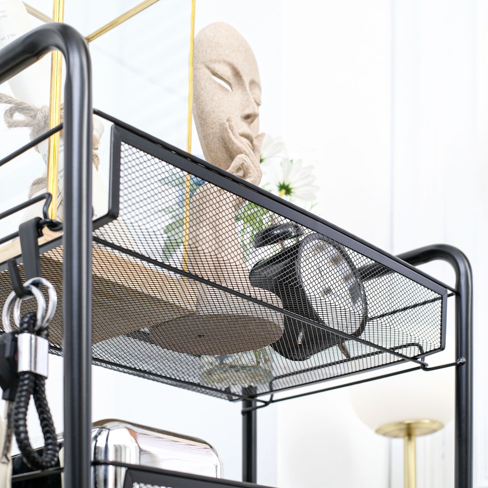 image 1 of HOMCOM 5 Tier Utility Rolling Cart with Removable Mesh Baskets, Black