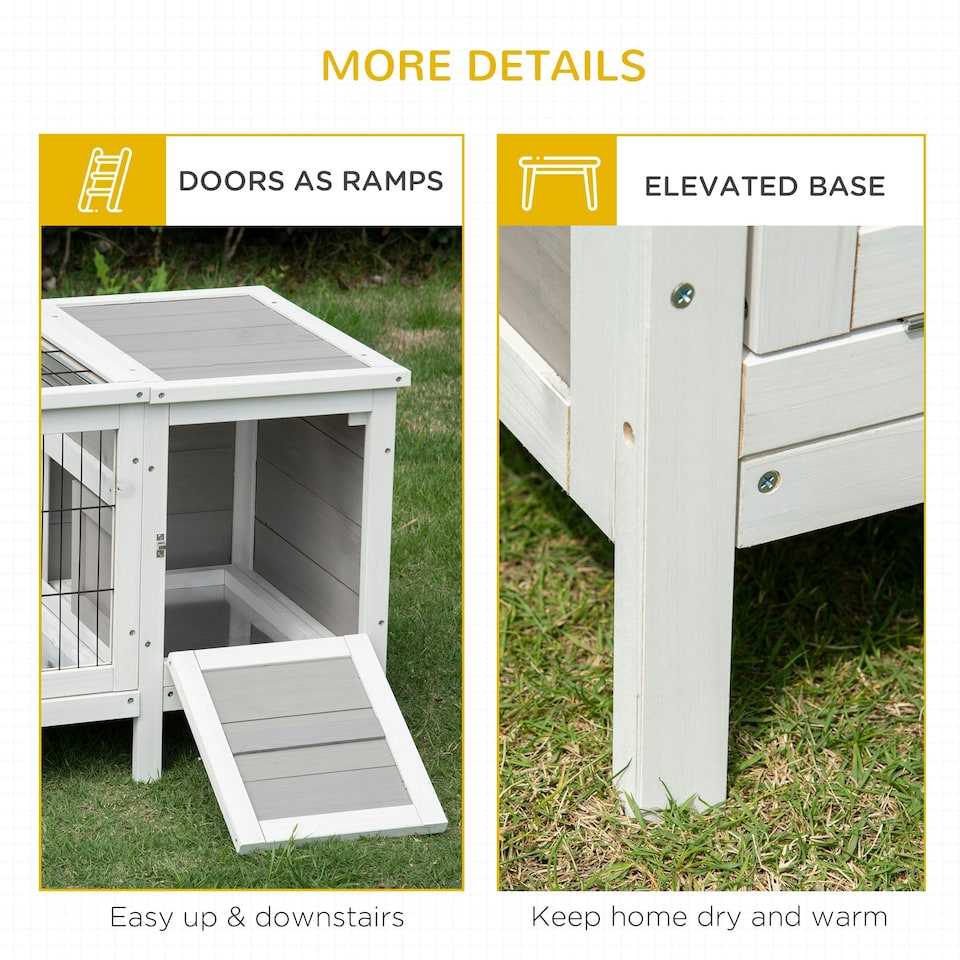 image 1 of PawHut Rabbit Hutch, Guinea Pig Cage w/ Slide Out Tray & Bunny Run, Grey