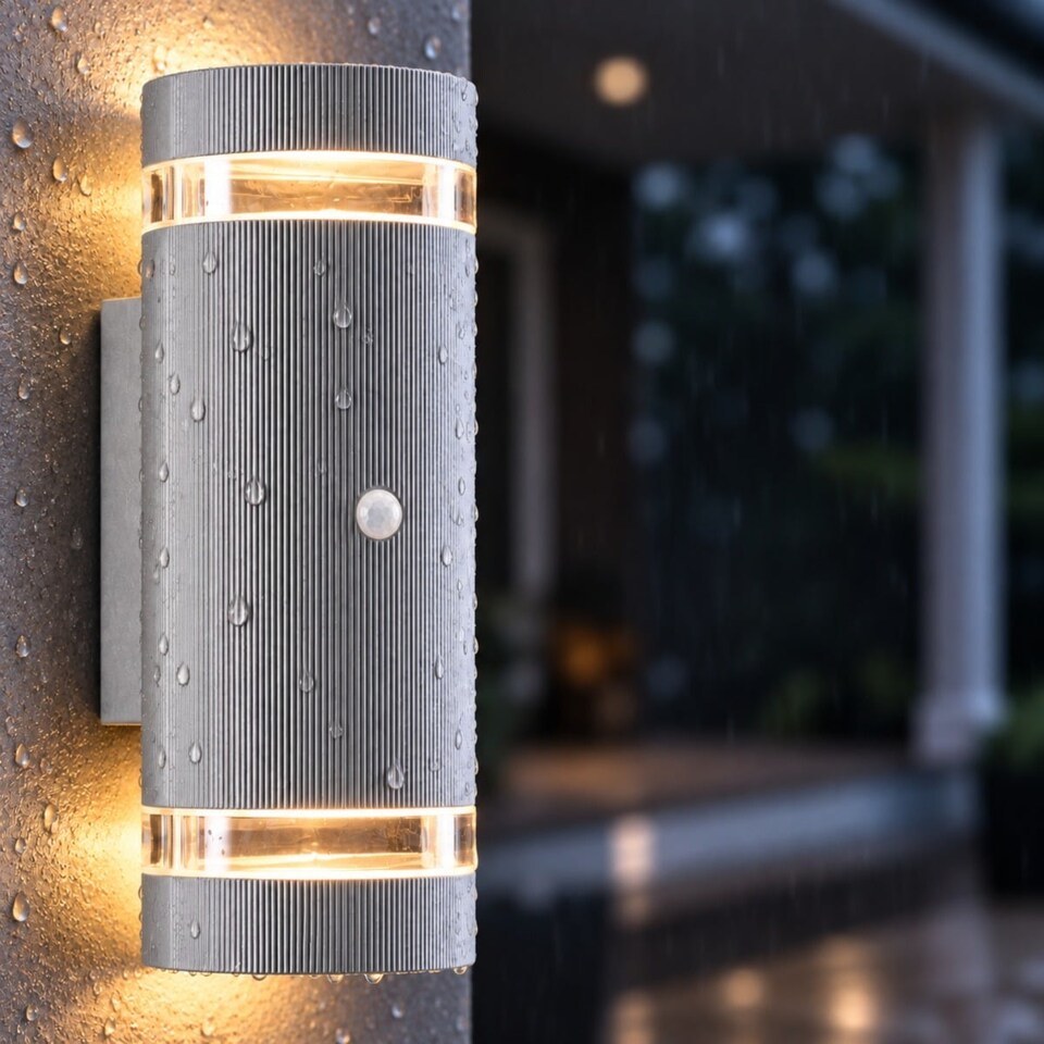 image 1 of Auraglow PIR Motion Sensor Double Up & Down Wall Light - FLORENCE | Silver | Light Grey/Warm White