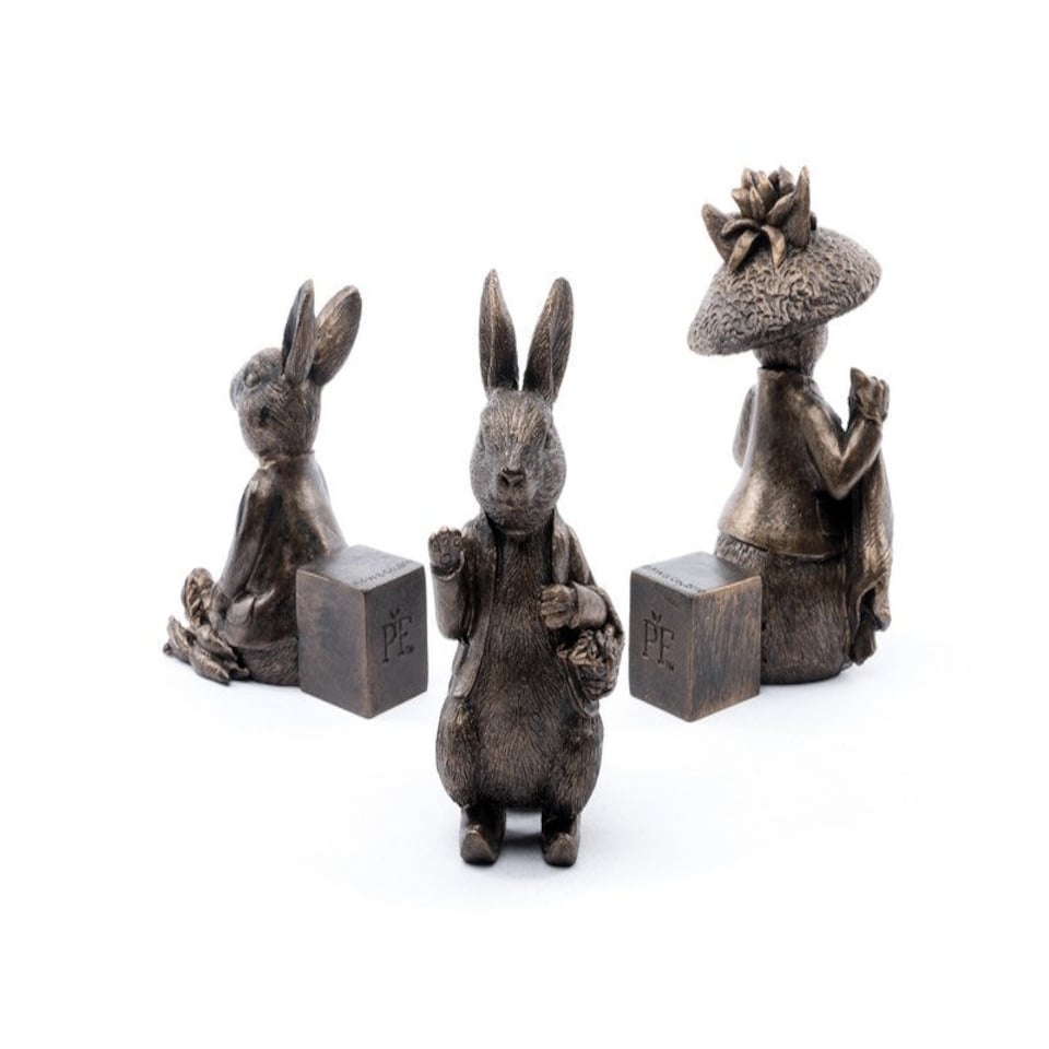 image 1 of Beatrix Potter Bronze Benjamin Bunny Plant Pot Feet - Set of 3 - L6 x W7 x H11 cm Brown