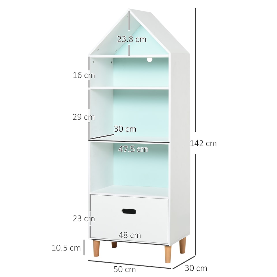 image 1 of HOMCOM Kids Children Wooden Bookcase w/Drawer Bedroom Furniture Bookshelf Storage Rack Display Unit Toys Games Organisation Cabinet Pink Blue Back Panel 50 x 30 x 142 cm