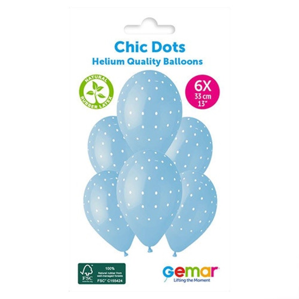 image 1 of Chic Dots Baby Blue Latex Balloons 33cm / 13 in - Pack of 6