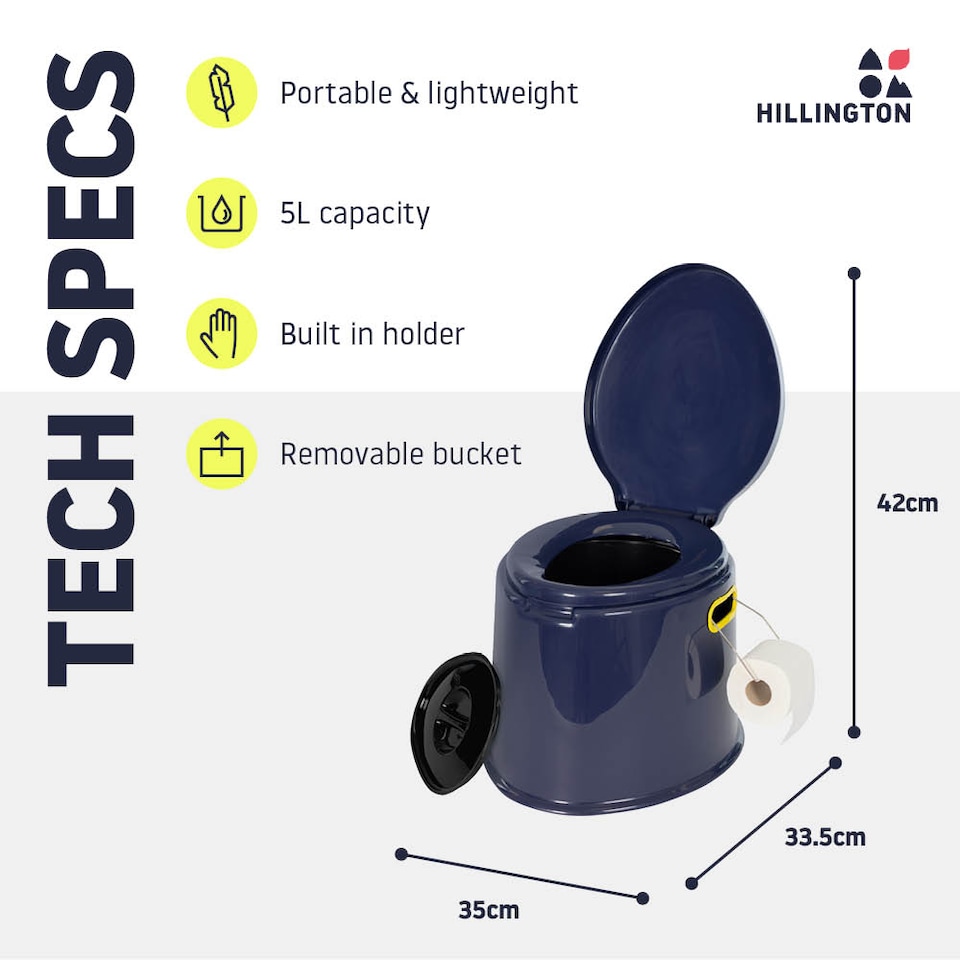 image 1 of Hillington Portable Toilet with 5L Removable Bucket