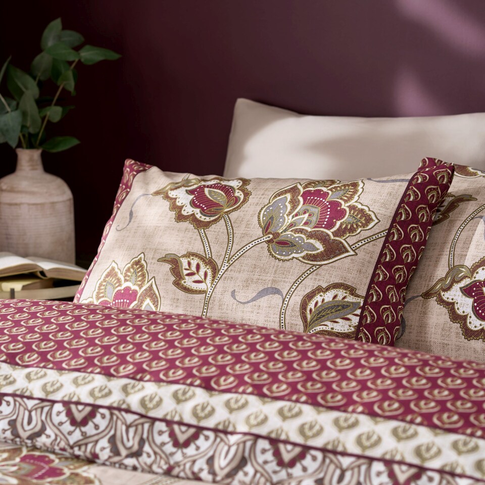 image 1 of Kashmir Paisley Floral Reversible Duvet Cover Set | Cream | Natural | King