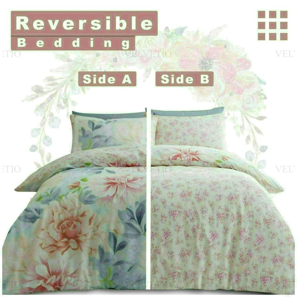 image 1 of Kalisse Floral Printed Duvet Cover Set Reversible Polycotton Beddings Multi | King
