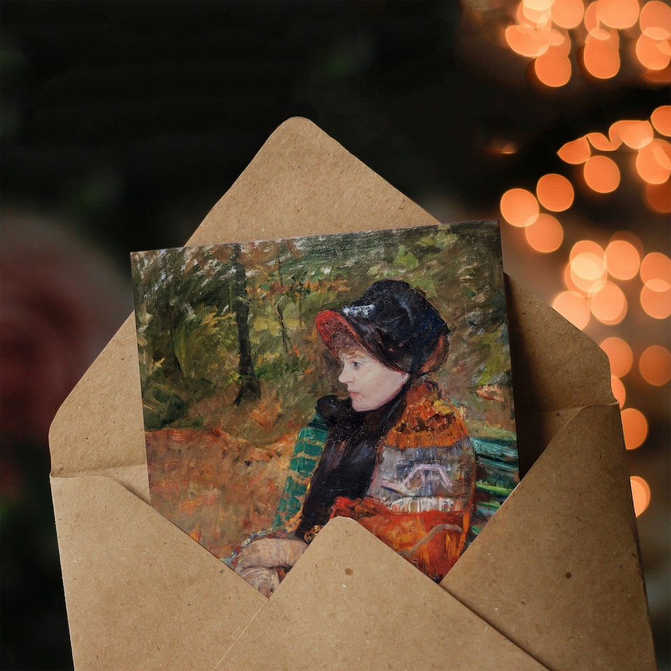 image 1 of Mary Cassatt Art Card Autumn Portrait of Lydia in a Park