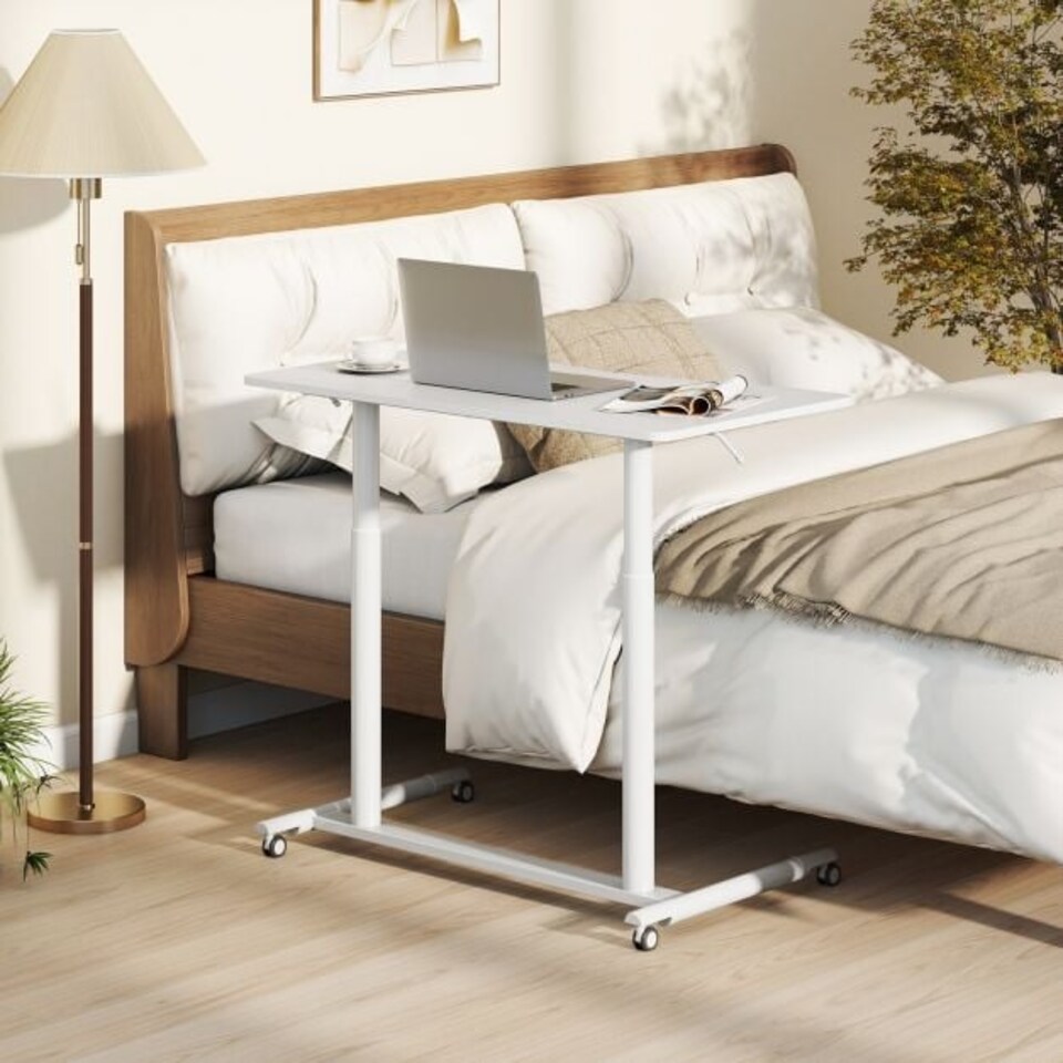 image 1 of COSTWAY Adjustable Height C-Shaped Mobile Standing Desk White White