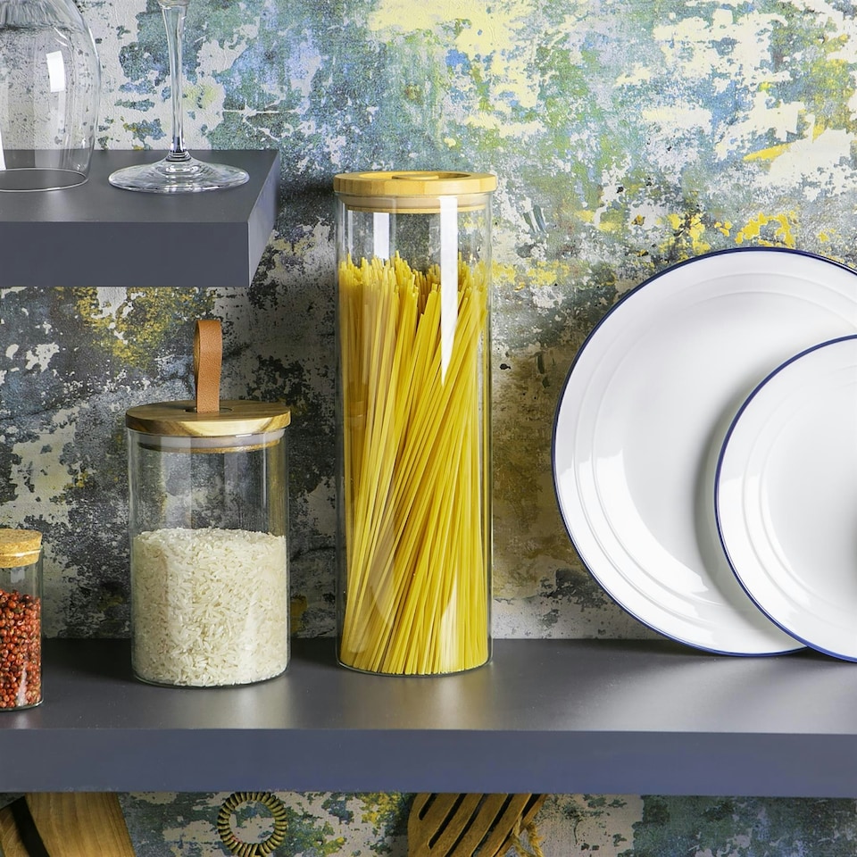 image 1 of Argon Tableware Glass Storage Jars with Wooden Lids - 2 Litre - Pack of 6